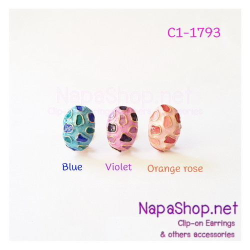 C1-1793-violet ต่างหูหนีบ ทรงรี ลายเก๋ๆ สีม่วง