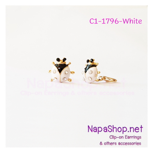 C1-1796-white ต่างหูหนีบ เต่าทอง สีขาว